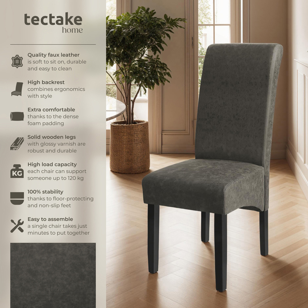 tectake Set of 6 Grey Marbled Faux Leather High Backrest Dining Chair Image 6