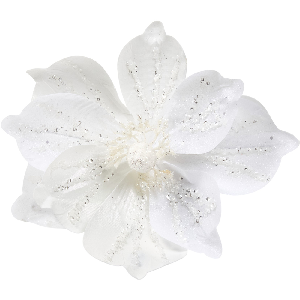 White Glitter Flower Clip White Image 4