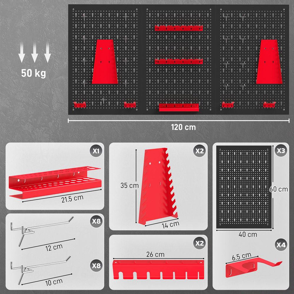 HOMCOM 28 Piece Wall Mounted Pegboard with Hooks and Storage Shelves Image 9