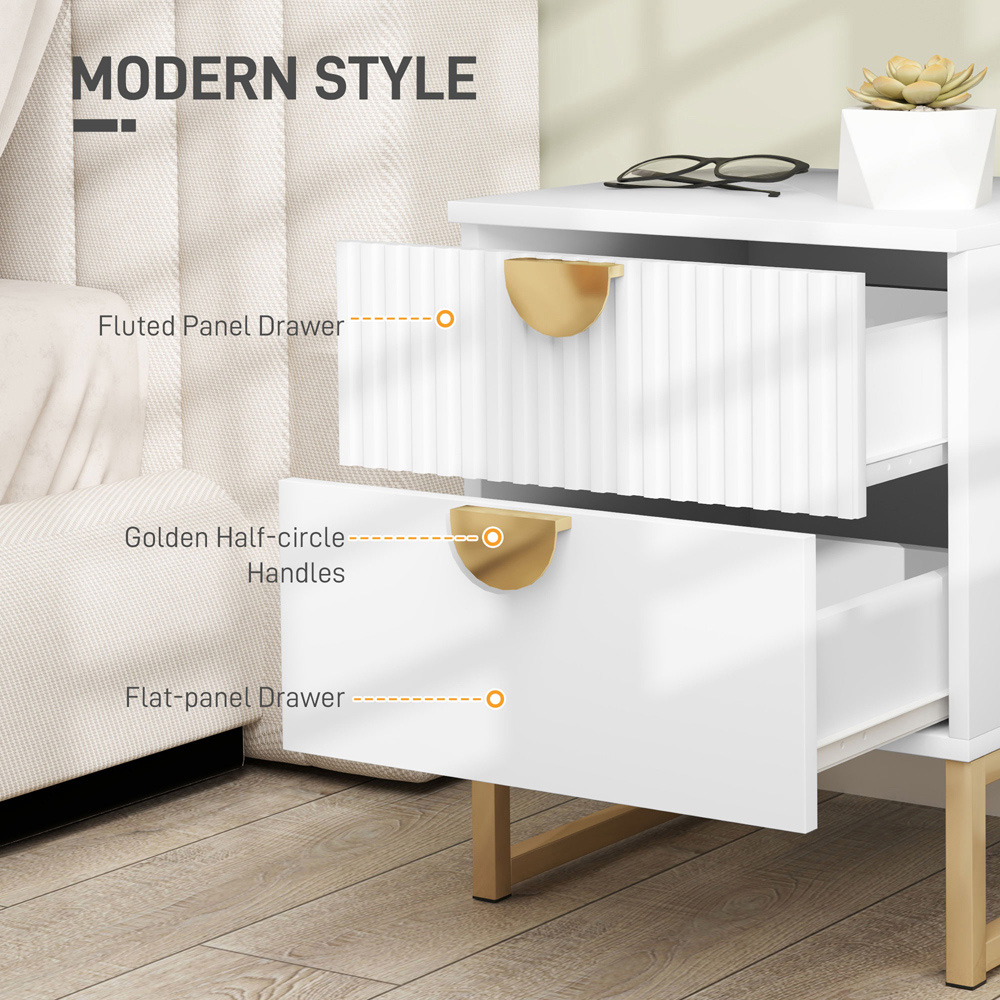 Portland 2 Drawer White Bedside Table Image 8