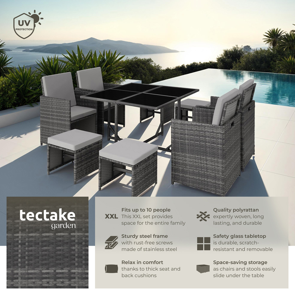tectake Bilbao 8 Seater Garden Dining Table Set Grey Image 6