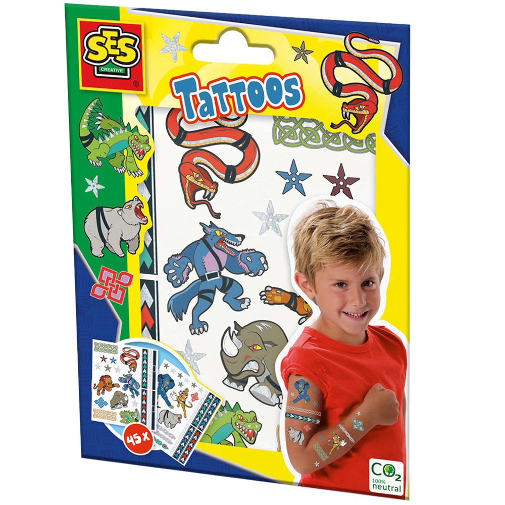 SES Creative Kids 45-Piece Animal Fighters Metallic Tattoos Image 1