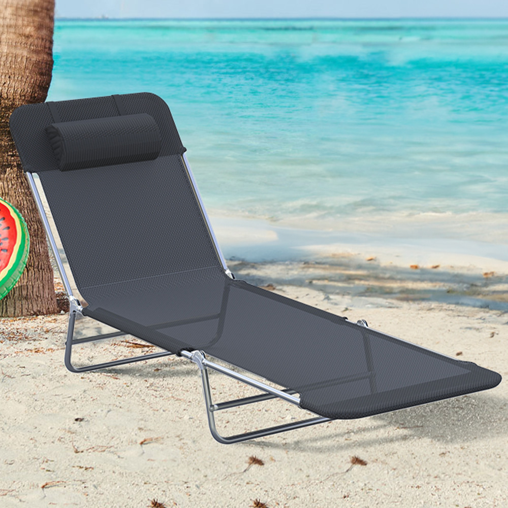 Outsunny Light Black Portable Garden Reclining Sun Lounger Image 1