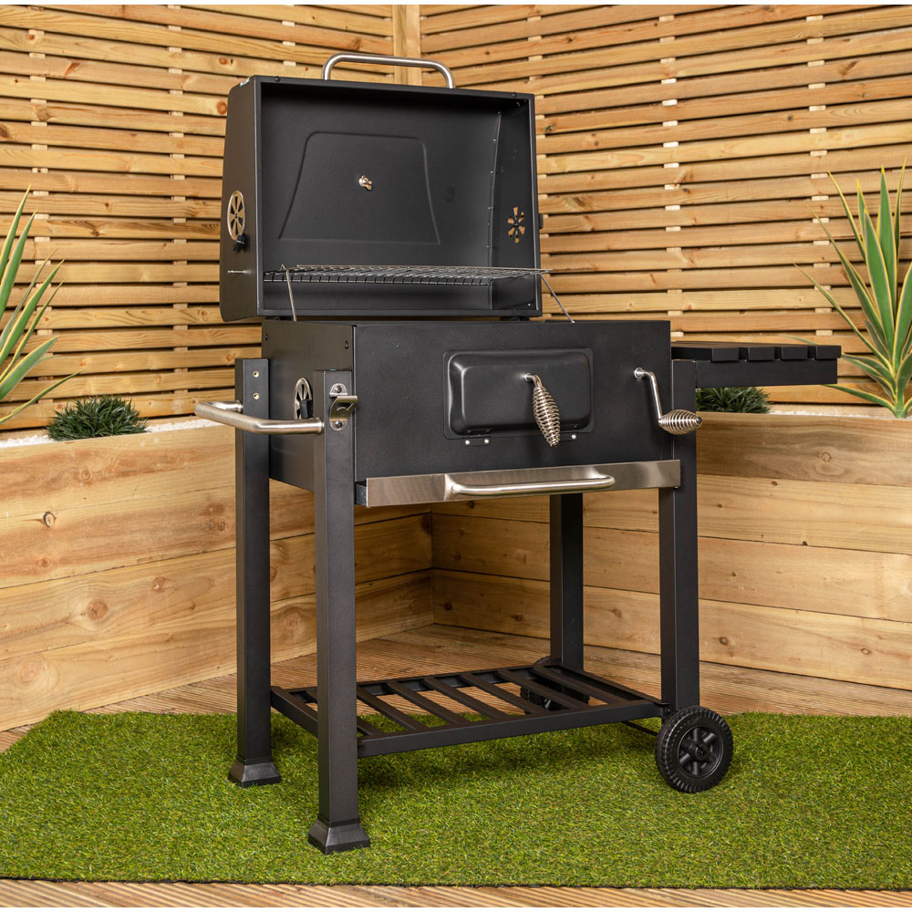 Samuel Alexander Black 2 Tier Barbeque Trolley with Thermometer Gauge and Cover Image 2