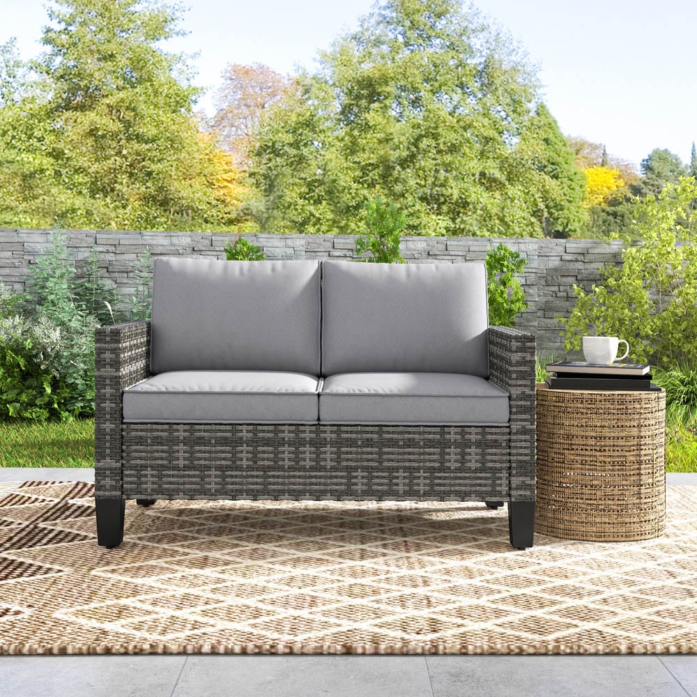 Outsunny 2 Seater Dark Grey Cushion Rattan Garden Sofa Image 3