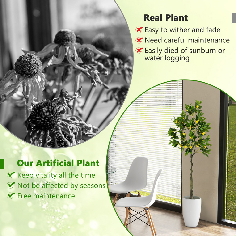 Costway Lemon Fruits Tree Artificial Plant In Pot 5.2ft Image 5
