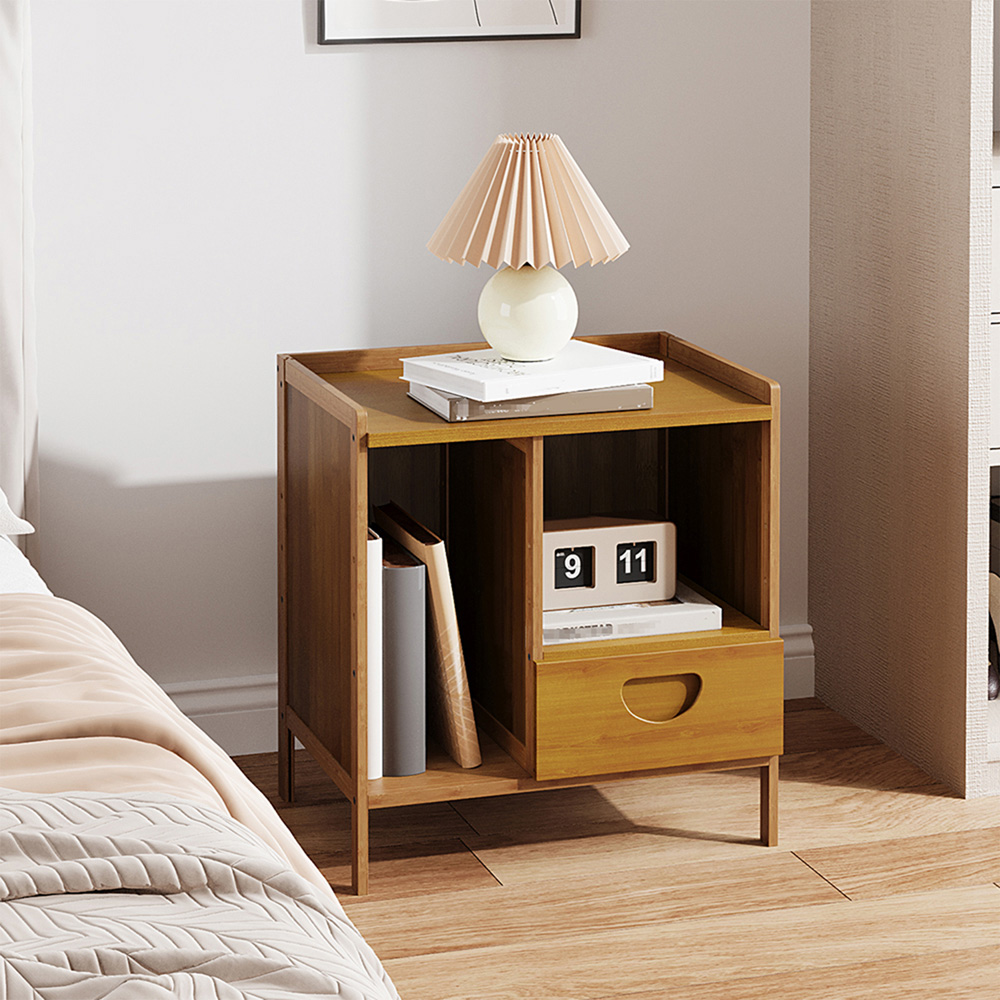 Living and Home Single Drawer 2 Shelf Tawny Bedside Table Image 8