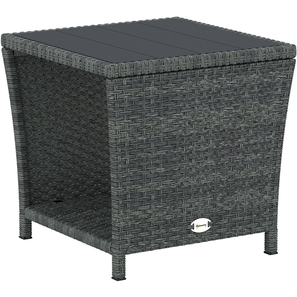 Outsunny Single Shelf Grey Rattan Side Table Image 2