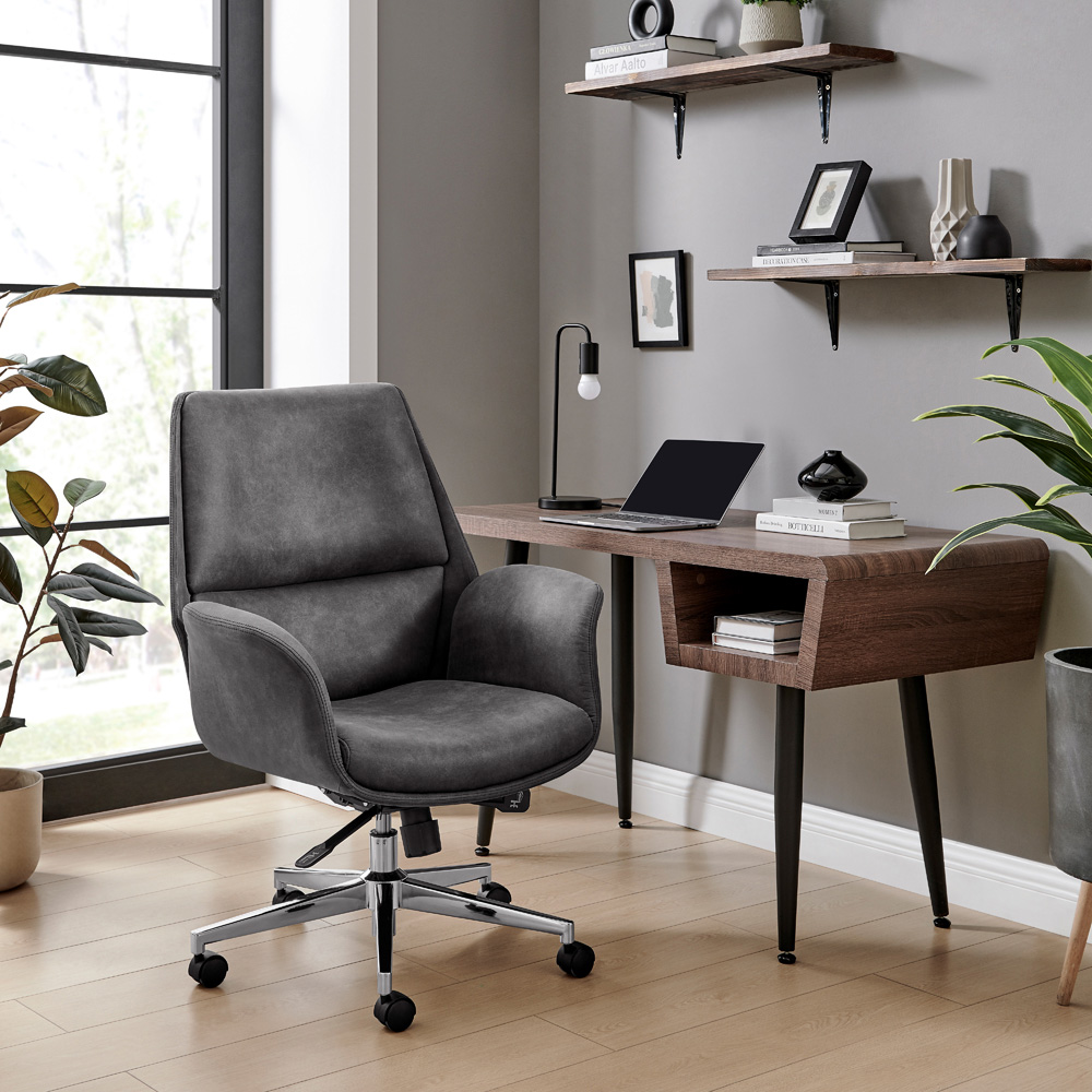 Furniturebox Omega Luxury Black Faux Leather and Silver Office Chair Image 6