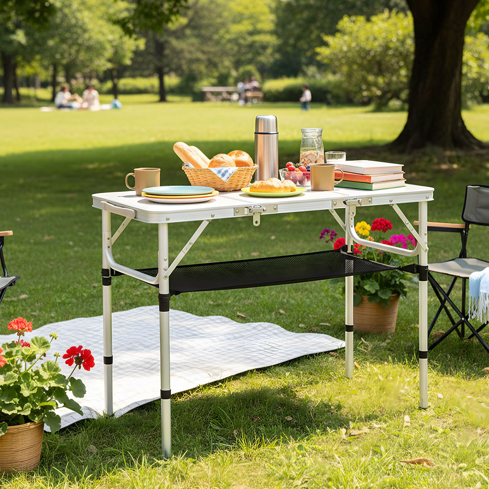 Living and Home 3ft White Tri-Fold Aluminium Alloy Camping Table Image 2