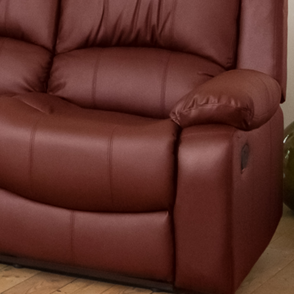 Glendale 3 Seater Burgundy Bonded Leather Manual Recliner Sofa Image 3