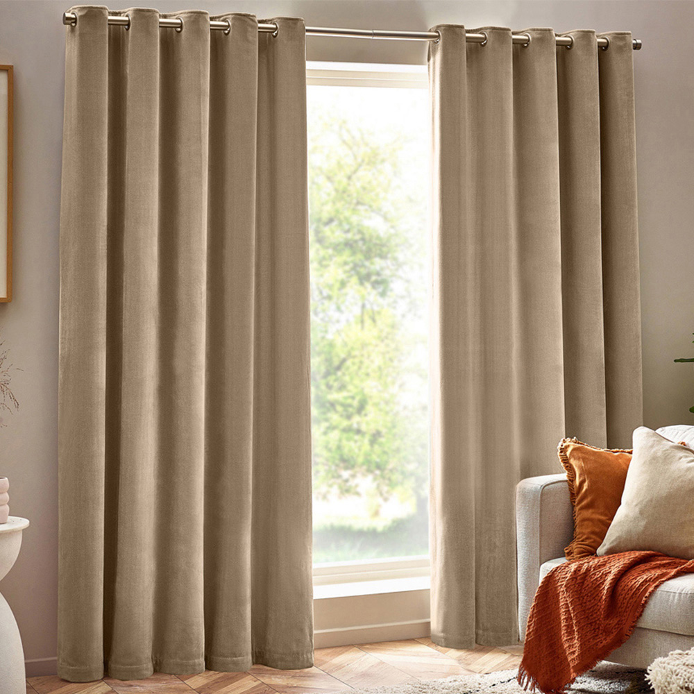 Yard Natural Heavy Chenille Velvet Eyelet Curtain 117 x 183cm Image 1