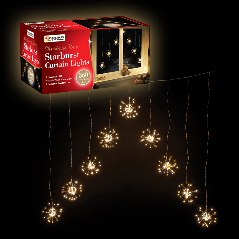 The Christmas Workshop 360 Warm White LED V Shape Starburst Curtain Light Image 3