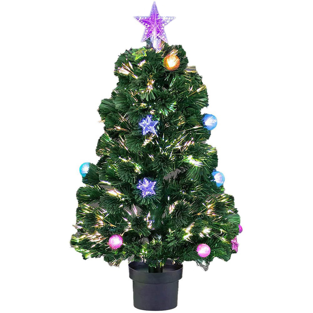 Shatchi Baubles and Stars Fibre Optic Artificial Christmas Tree 3ft Image 1