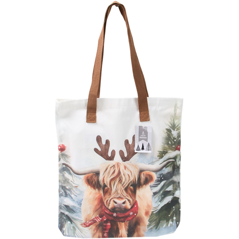 Christmas Highland Cow Design Tote Bag Image 1