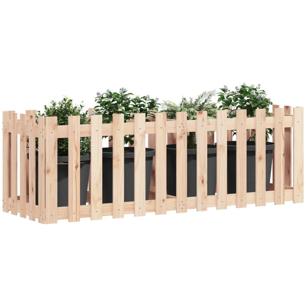 vidaXL Natural Solid Pine Wood Fence Design Raised Garden Bed 150 x 50 x 50cm Image 2