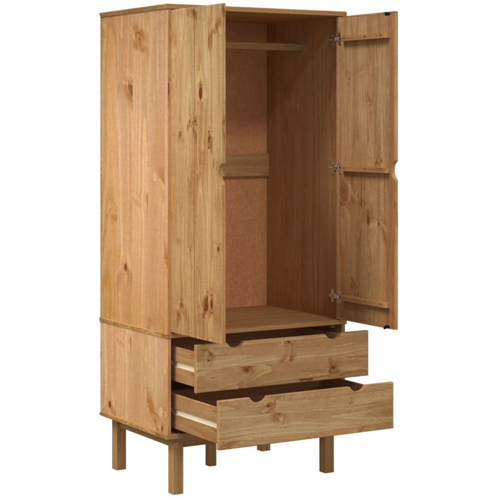 vidaXL Otta 2 Drawer 2 Door Brown Solid Wood Pine Wardrobe Image 4