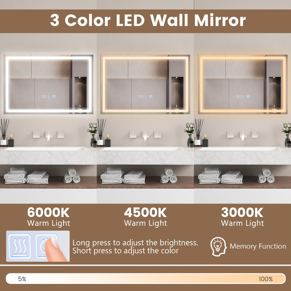Costway 3 Colour LED Bathroom Wall Mirror 60 x 40cm Image 5