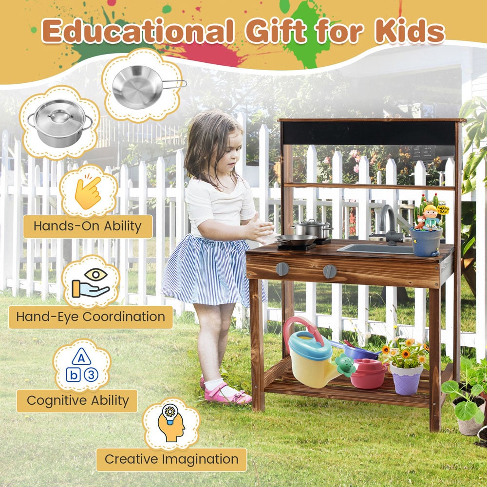 Costway Natural Mud Kitchen Playset Image 8