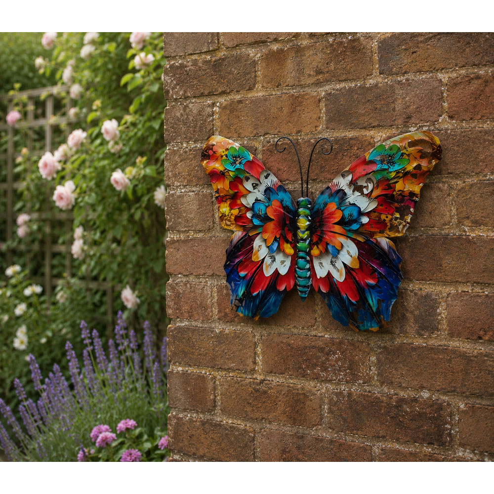Avilo Vibrant Floral Metal Butterfly Wall Art Image 4