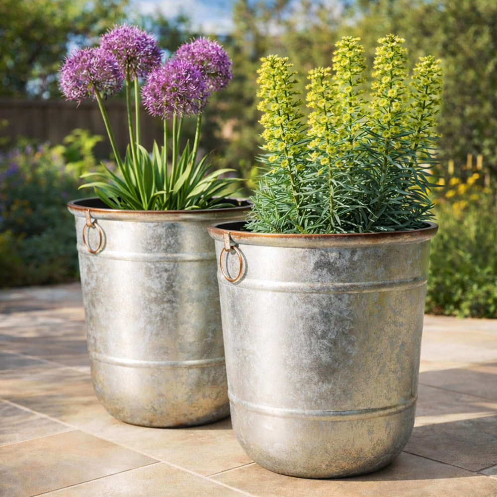 Jack Stonehouse Galvanised Steel and Copper Rim Effect Bucket Planter 32L 2 Pack Image 2