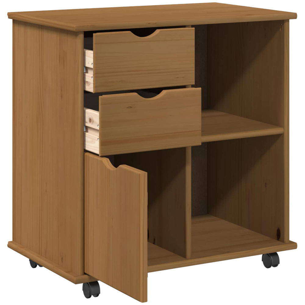 vidaXL Single Door 2 Drawer 2 Shelf Brown Rolling Storage Cabinet Image 4