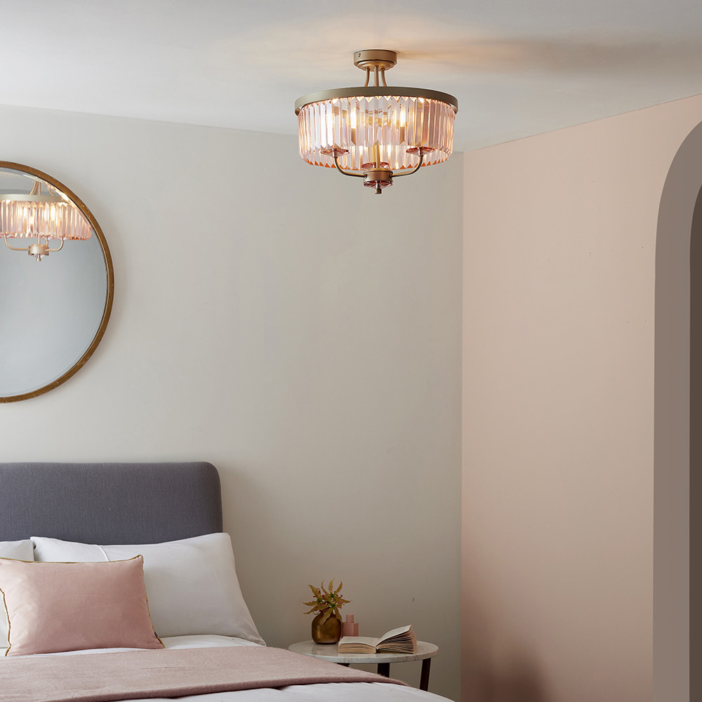 Merano Ascoli Champagne and Rose Pink Glass 3 Light Flush Ceiling Light Image 6