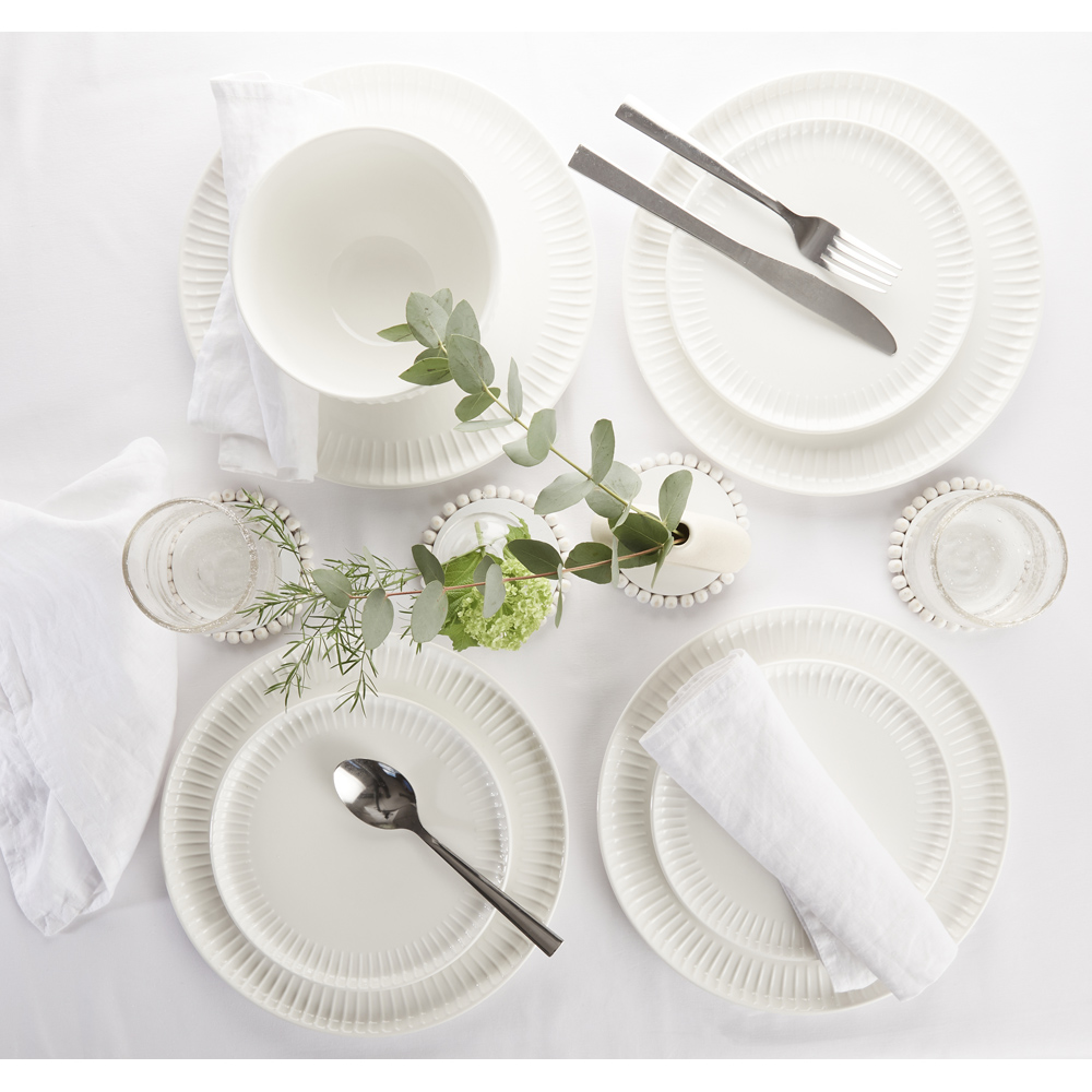 Waterside Professional Alumina White 12 Piece Porcelain Textured Rim Dinner Set Image 2