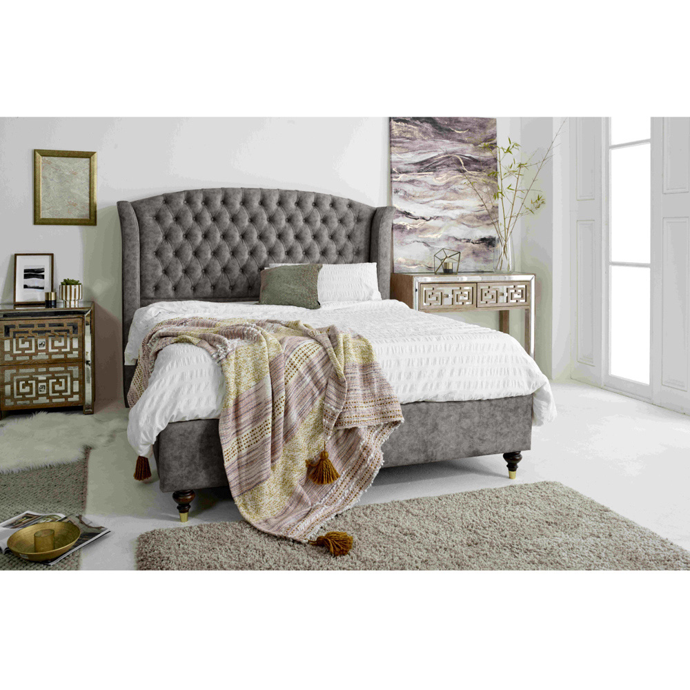 Eleganza Roseland Double Grey Oakland Fabric Bed Frame with Chesterfield Headboard Image 9