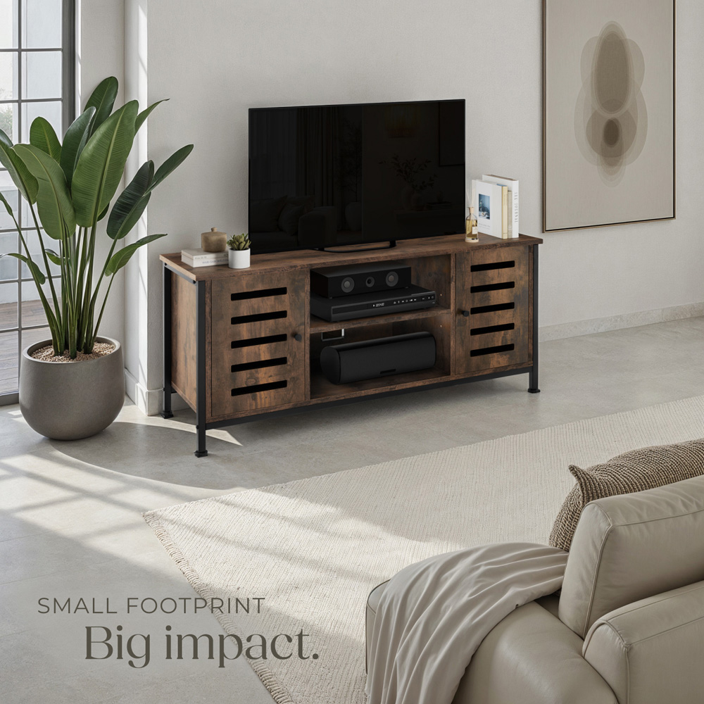 Tectake Carlow 2 Door 2 Shelf Rustic Dark Wood TV Stand Image 8