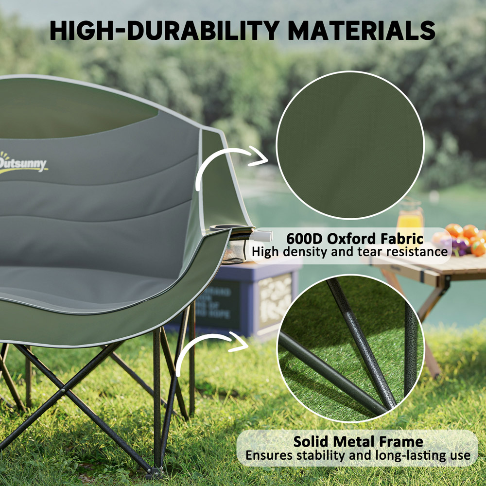 Outsunny 2 Seater Green Camping Chair with Armrests and Cup Holders Image 7