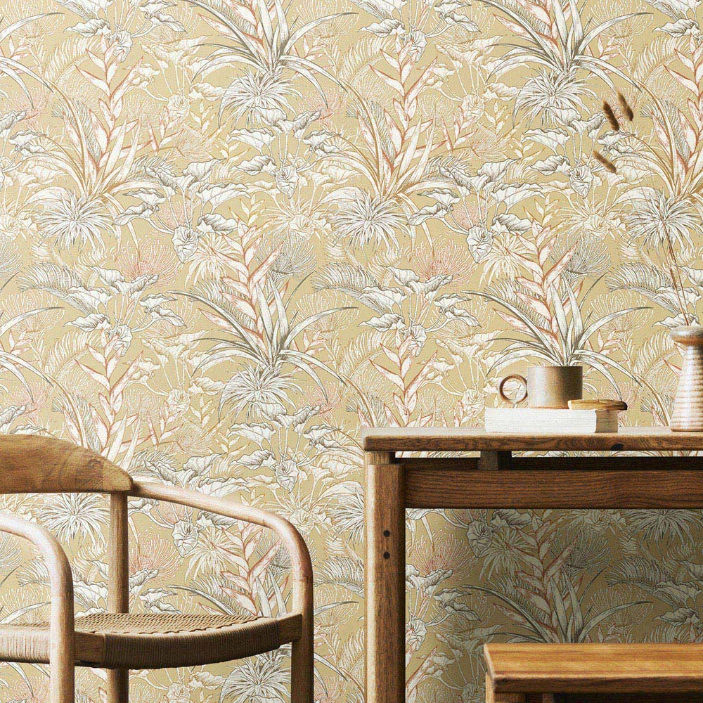 Hoopla Walls Oasis Leaf Silhouette Soft Sand Wallpaper Image 2
