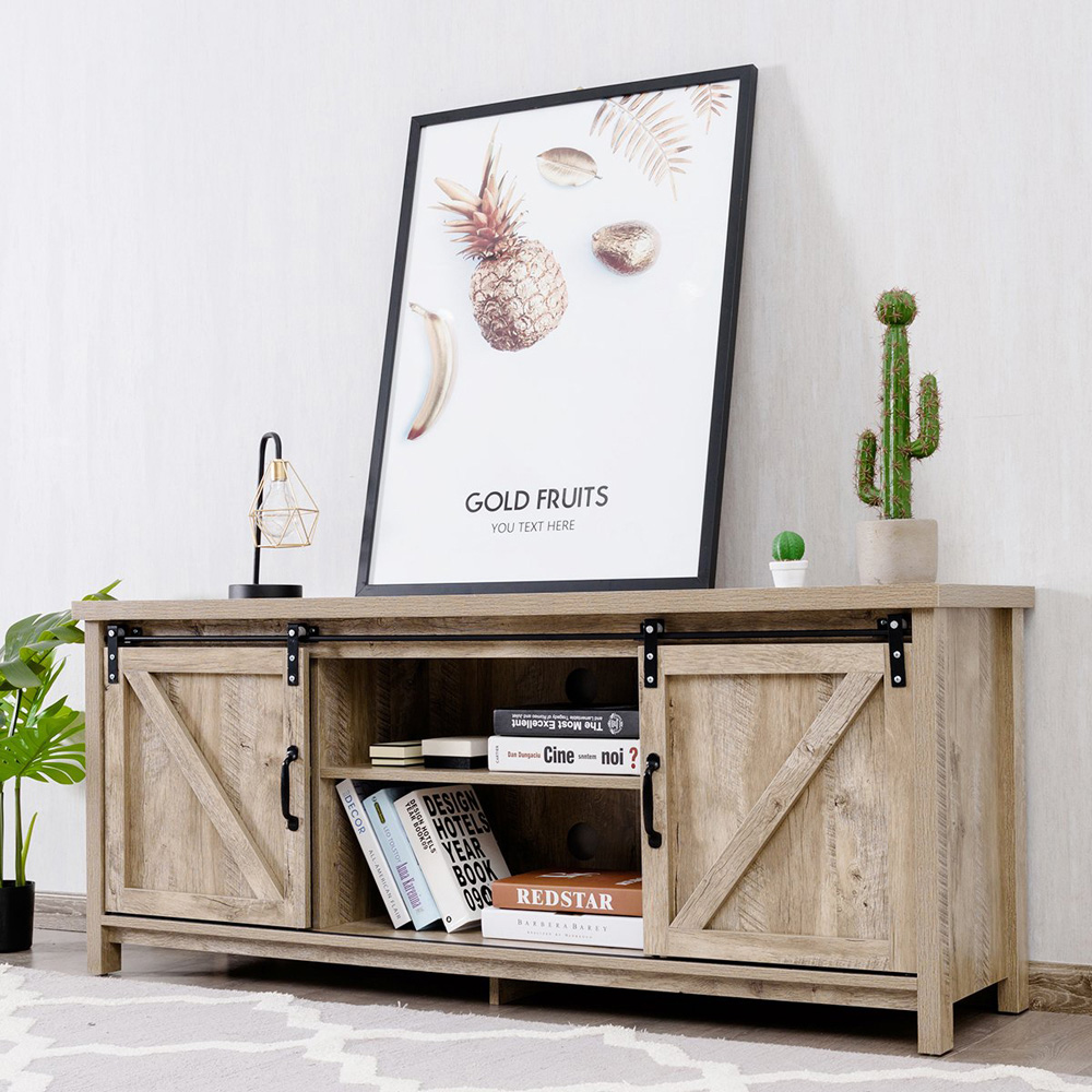 Costway 2 Door 2 Shelf Grey TV Unit Image 6