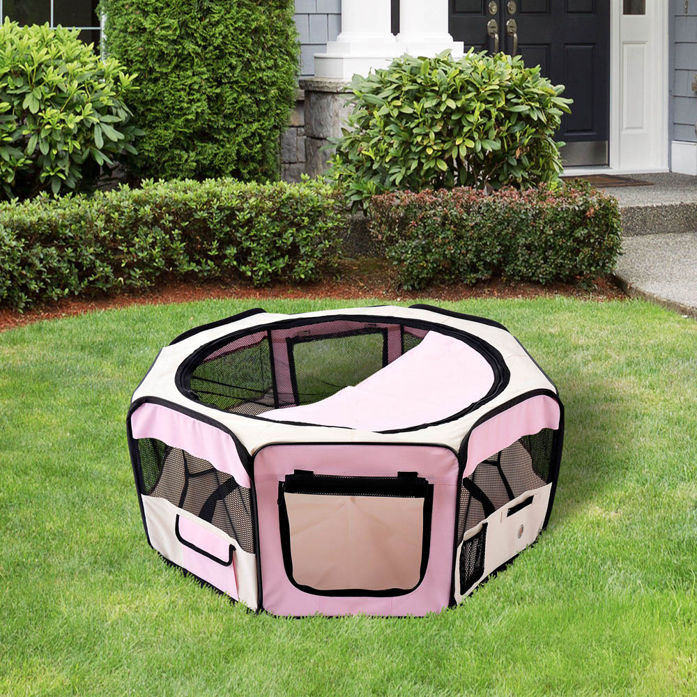 PawHut Pink and Cream Fabric Pet Playpen Image 2