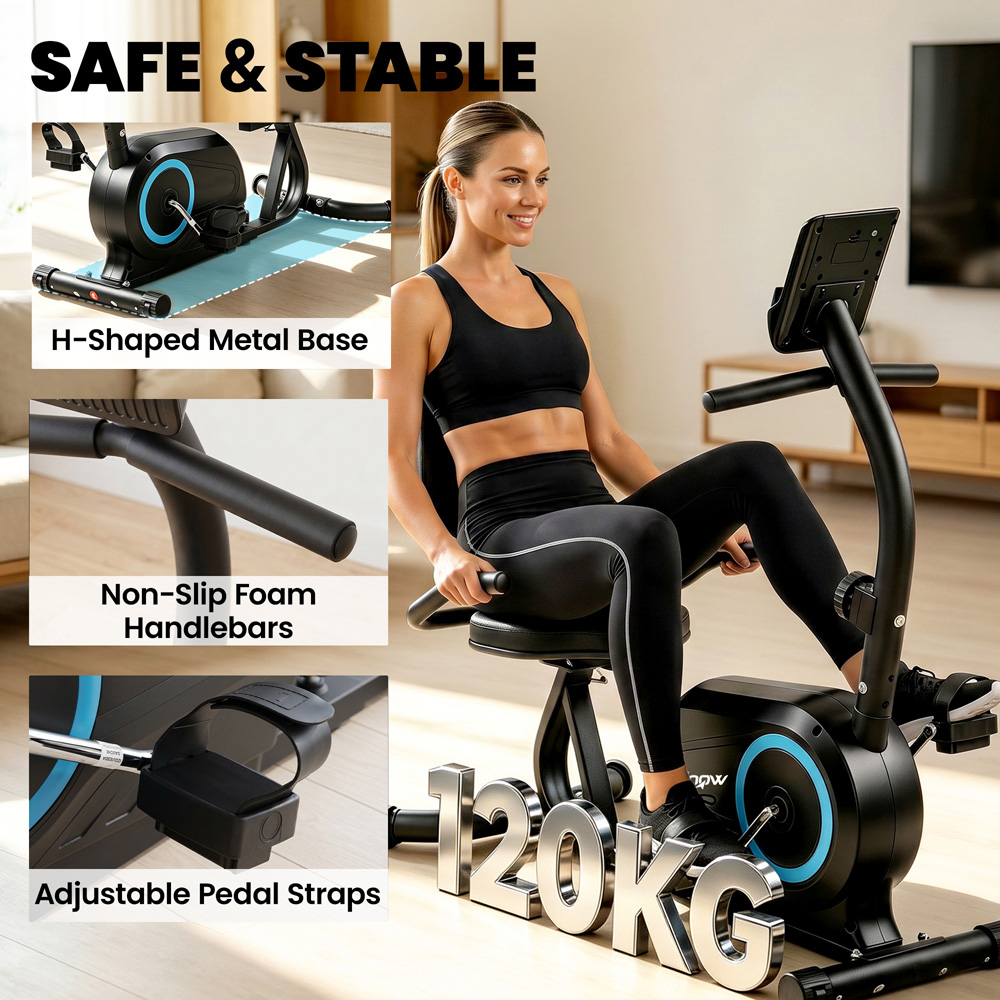 SPORTNOW Blue Magnetic Resistance Recumbent Exercise Bike with Bluetooth and App Connectivity Image 7