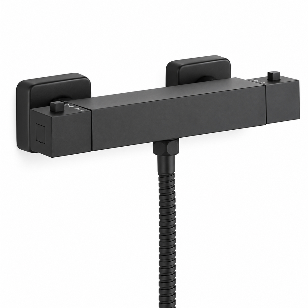 Go Bathrooms AquaFlow Black Round Thermostatic Bar Shower Kit Image 3