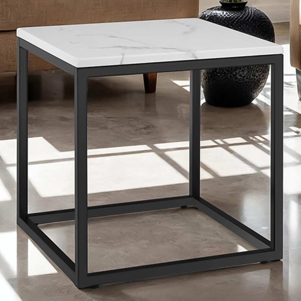 tectake Alysia Black and White Marble Top Square Side Table Image 1