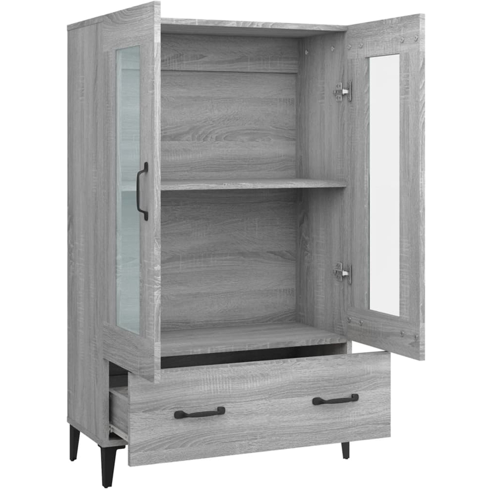 vidaXL 2 Glass Door Single Drawer Grey Sonoma Highboard Image 6