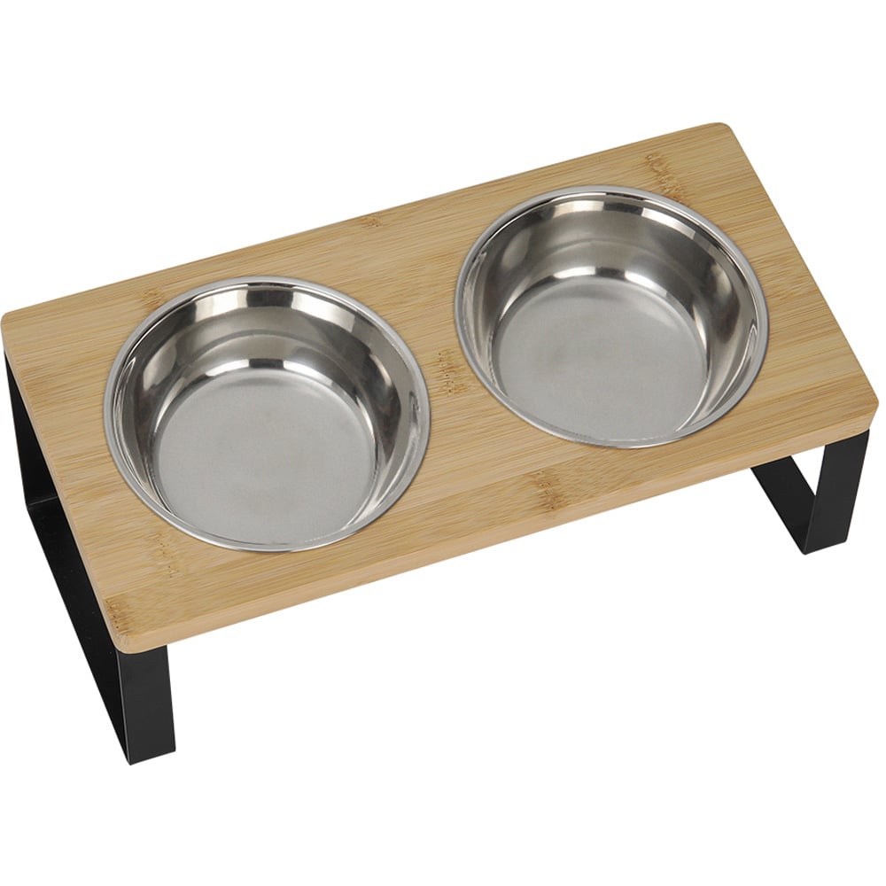 H&O Direct Elevated Dual Stainless Steel Bowl Pet Feeder Image 2