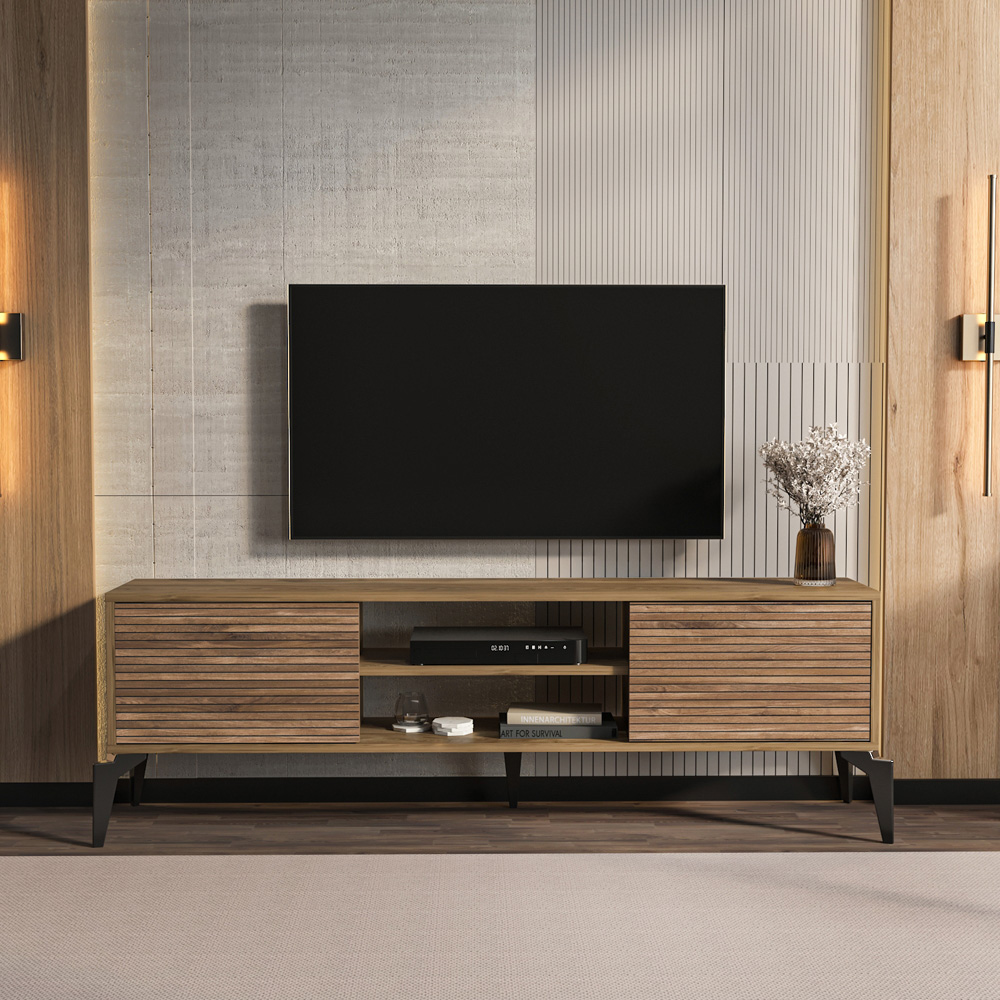 Decorotika Lojo 2 Door 2 Shelf Oud Alina TV Stand for 71 inch TV Image 5