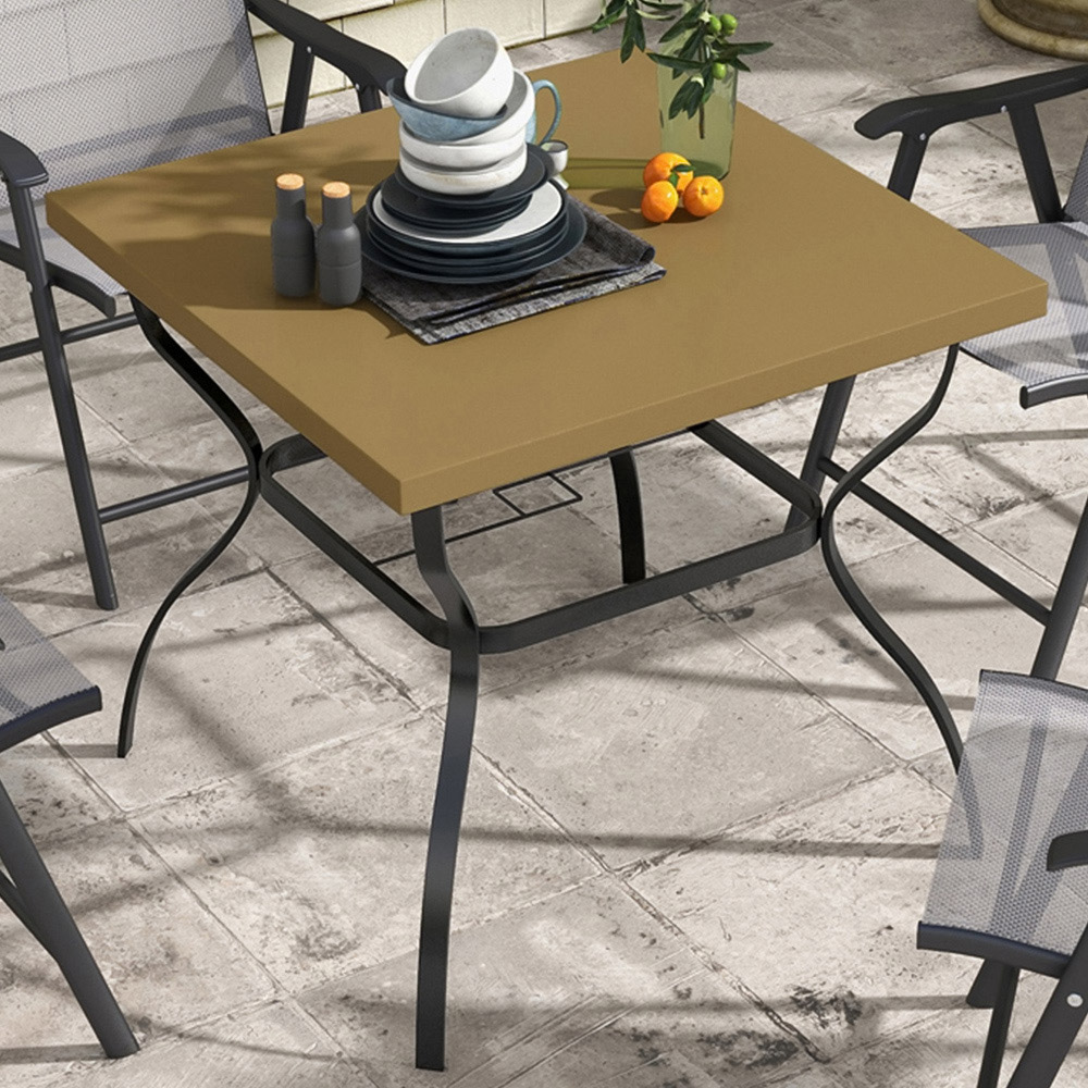 Outsunny 4 Seater Garden Dining Table with Umbrella Hole Brown Image 1