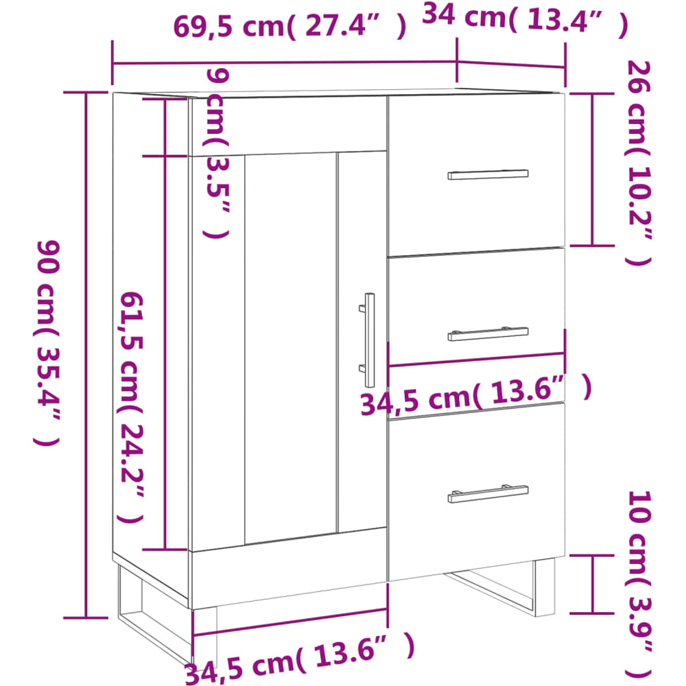 vidaXL Single Glass Door 3 Drawer High Gloss White Sideboard Image 6