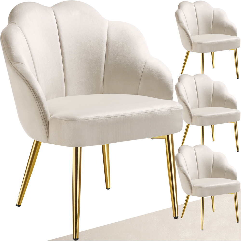 tectake Hellen Set of 4 Cream and Gold Shell Shaped Velvet Accent Chair Image 2