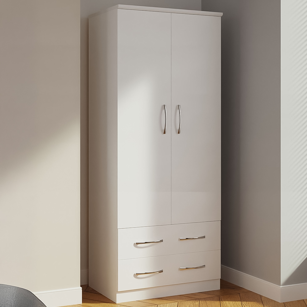 Crowndale Avon 2 Door 2 Drawer White Matt Wardrobe Ready Assembled Image 1