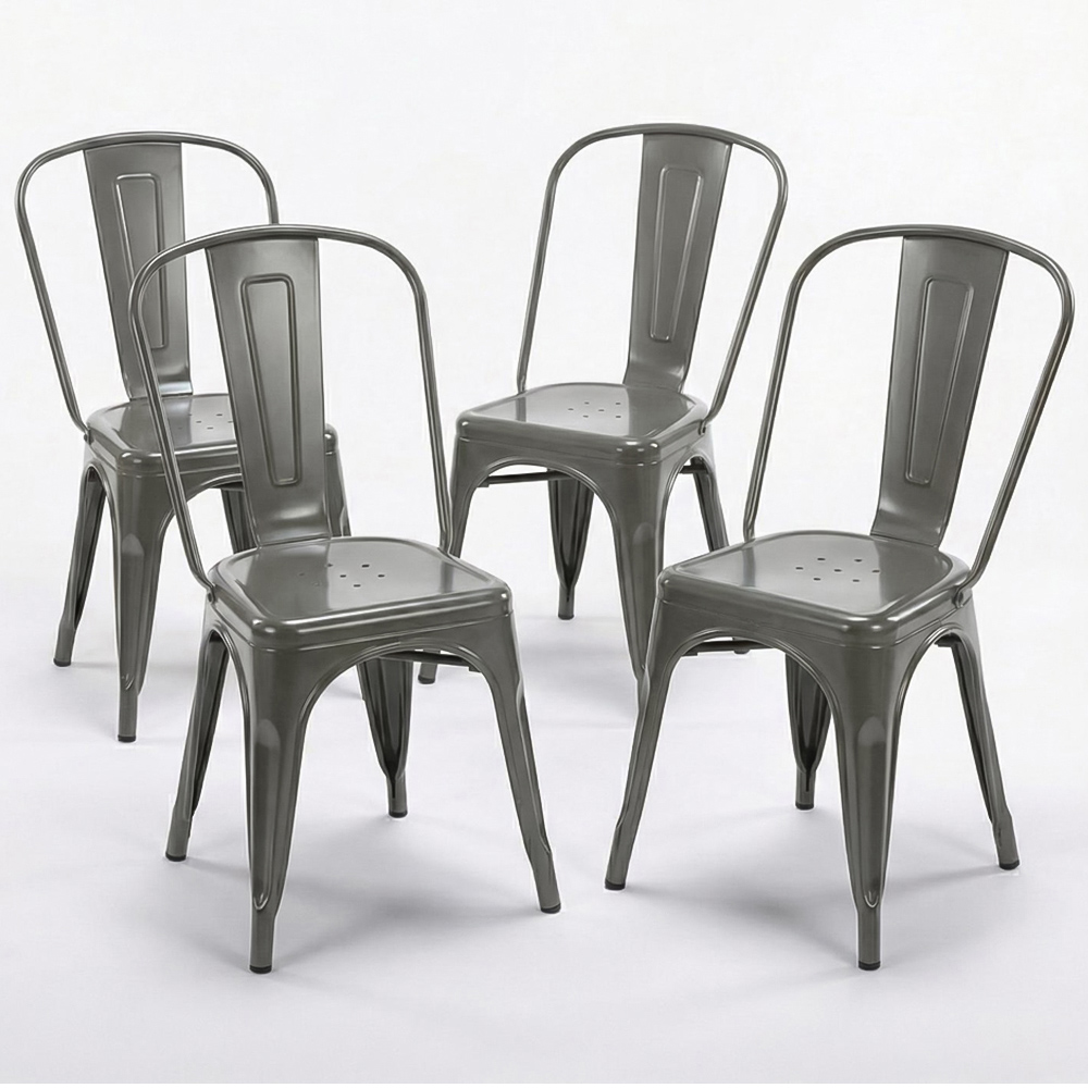 FWStyle Silver Gloss Metal Chair 4 Pack Image 4