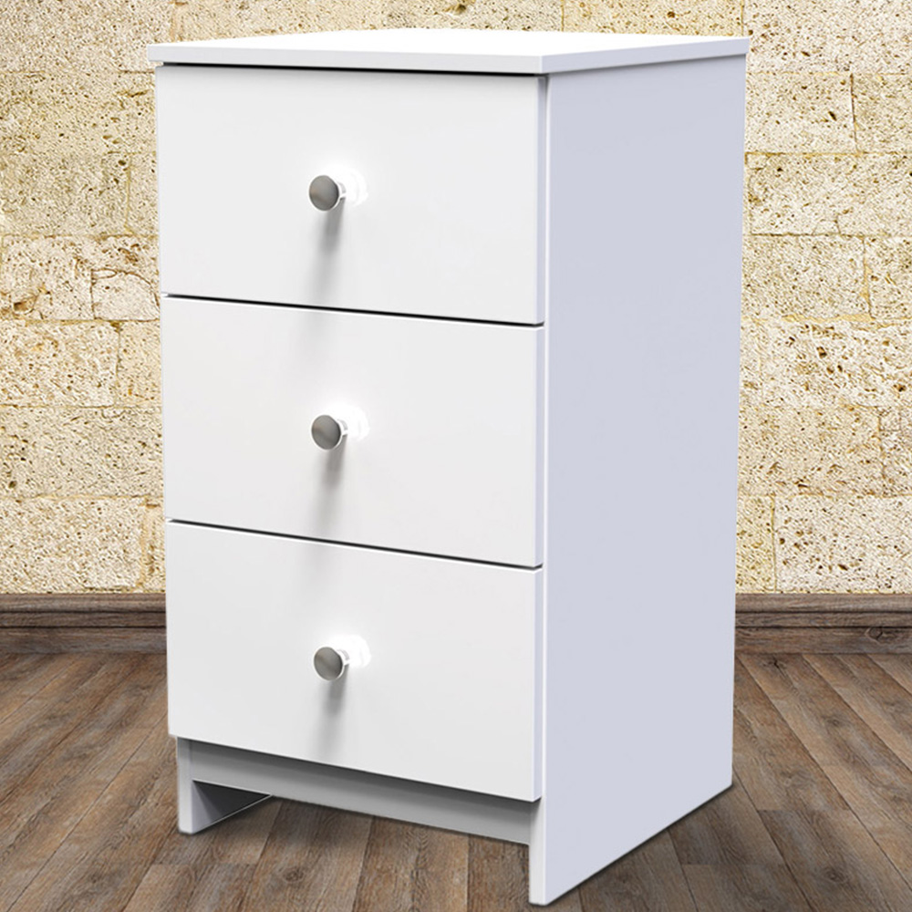 Crowndale Yarmouth 3 Drawer White Bedside Cabinet Ready Assembled Image 1