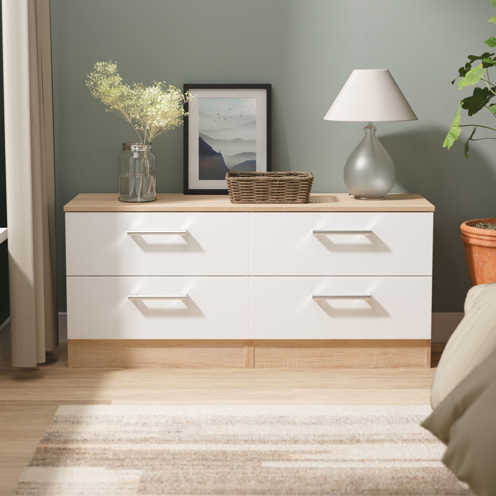 Crowndale Devon 4 Drawer Matt White and Bardolino Oak Bed Box Ready Assembled Image 7