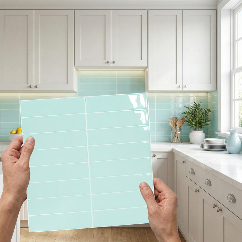 Walplus Light Sea Green Rectangular 3D Tile Sticker 30.5 x 30.5cm 12 Pack Image 5