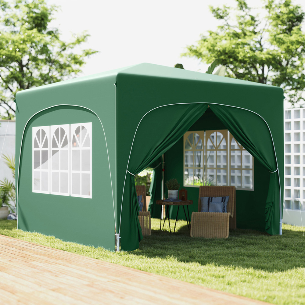 Outsunny 3 x 3m Dark Green UPF50+ Pop Up Gazebo with Sides and Carry Bag Image 1