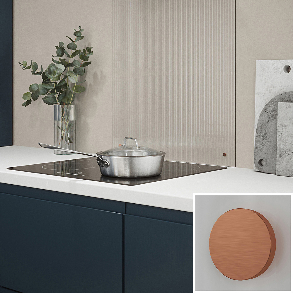 Fluted Clear Glass Kitchen Splashback with Brushed Copper Caps 600 x 750 x 4mm Image 2